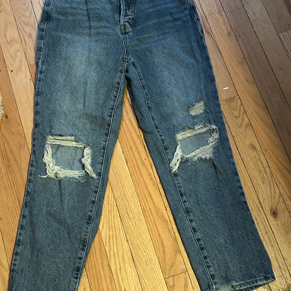 PacSun Blue Straight‎ Leg Jeans with Distressed Knees